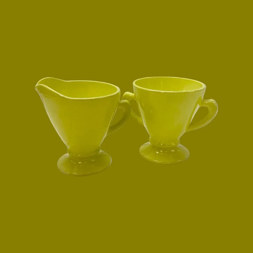 Vintage Hazel Atlas Chartreuse Cream and Sugar Set